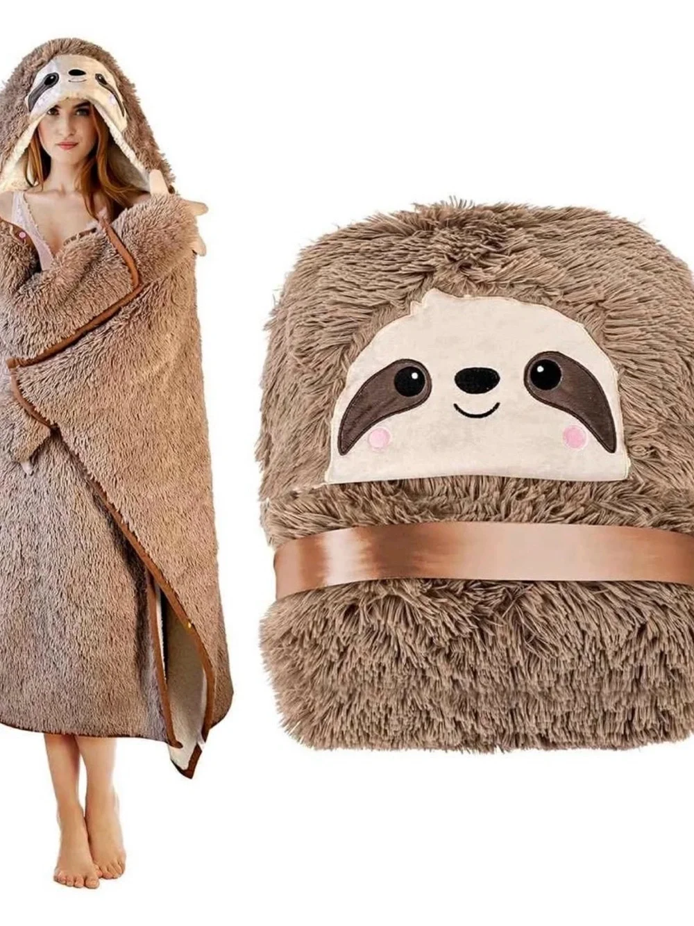 Sloth Hooded Plush Blanket